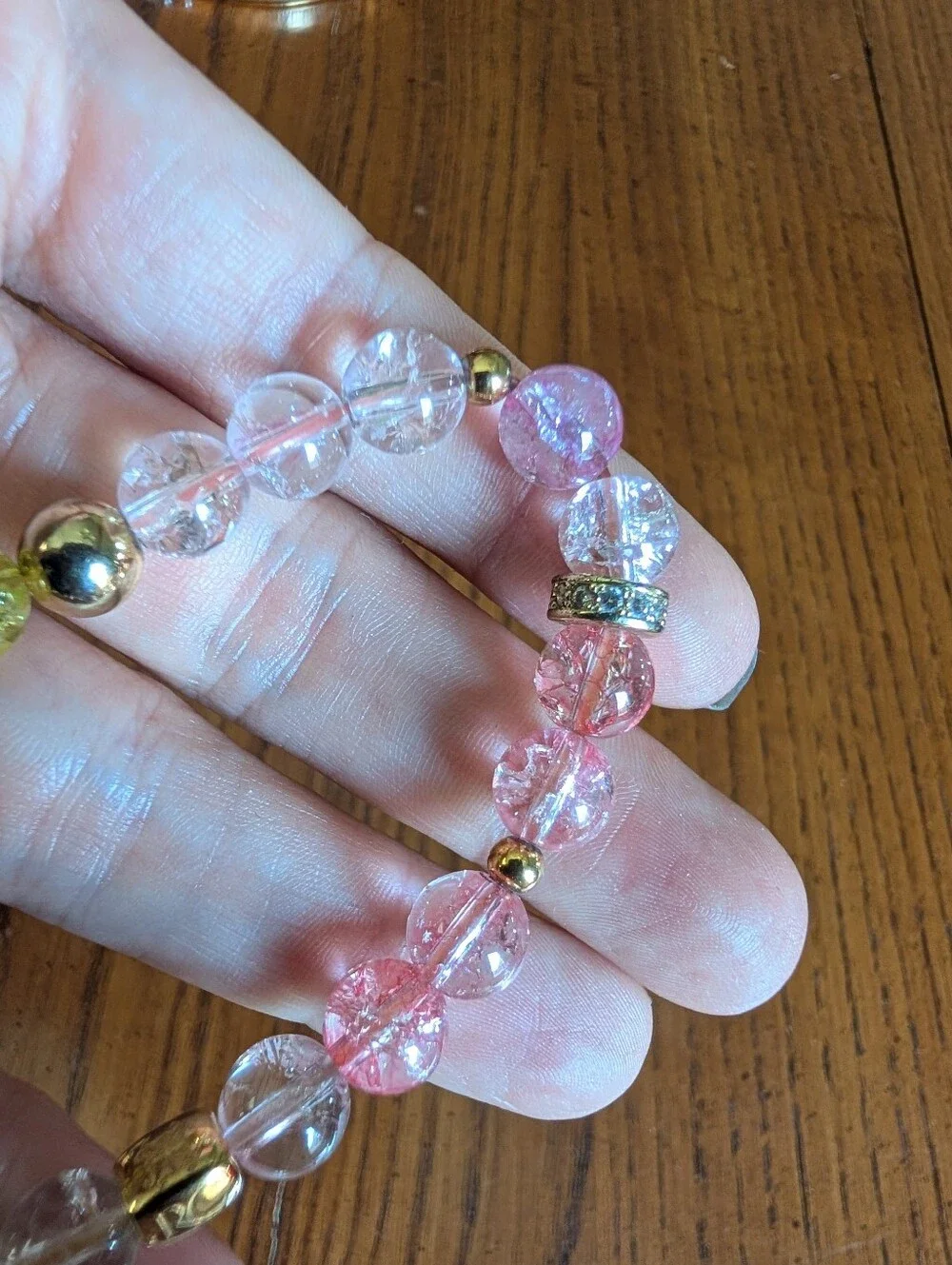 Rustic Cuff 3pc Pink Beaded Bracelet Stack Gold Silver Crystal Boho OS